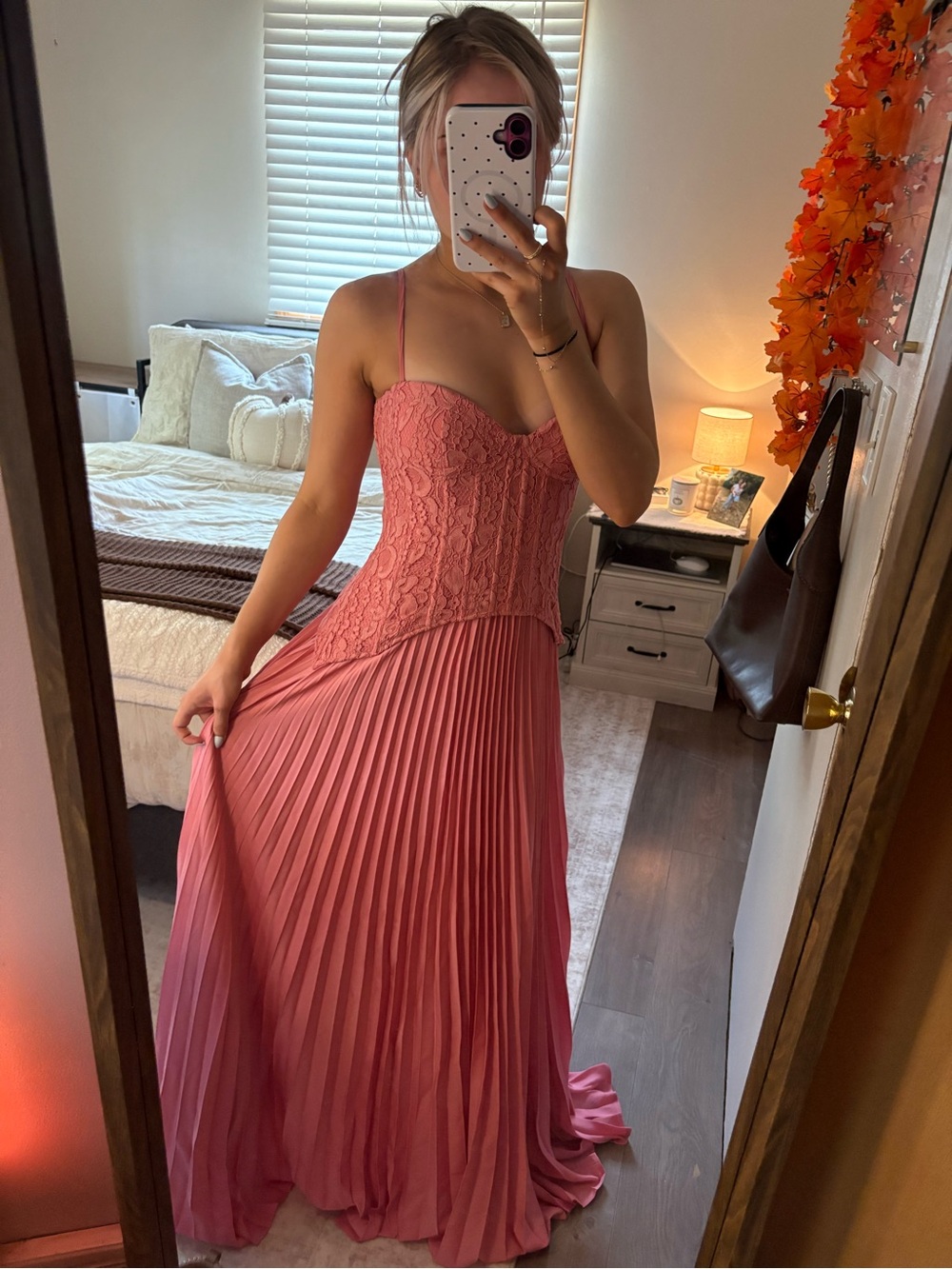 Fashion Nova Rose Pink Daniella Lace Corset Pleated Maxi Dress